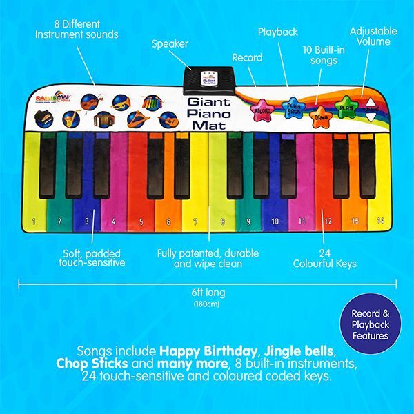 Rainbow Colours giant piano mat 6ft, UK version