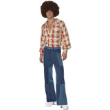 Smiffys 1970s retro costume blue shirt patchwork denim trousers, UK version