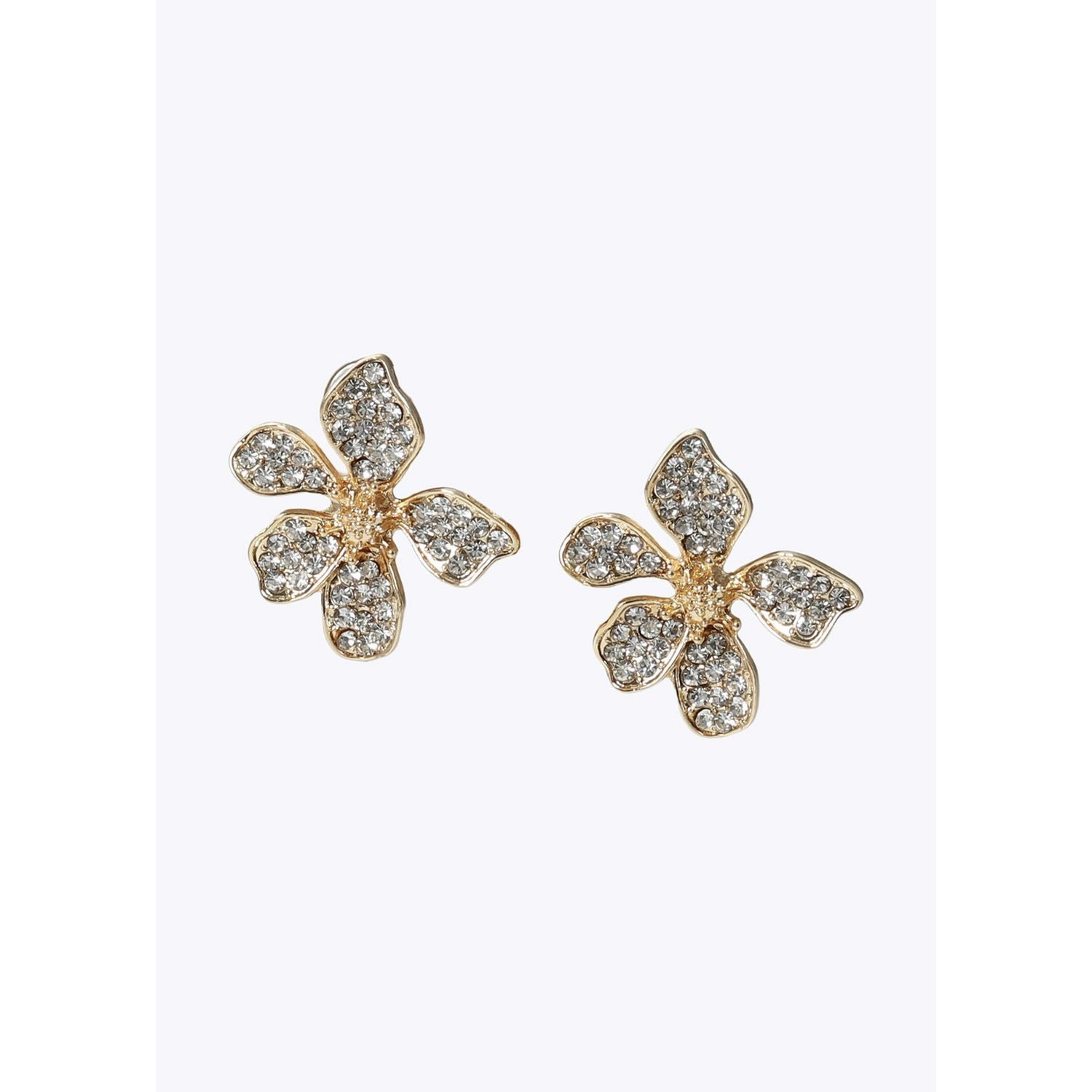 Freedom Gold Tone Crystal Open Flower Stud Earrings