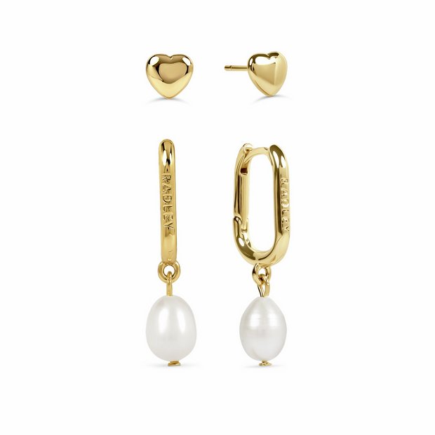Radley earrings set heart studs and pearl huggies (British brand)