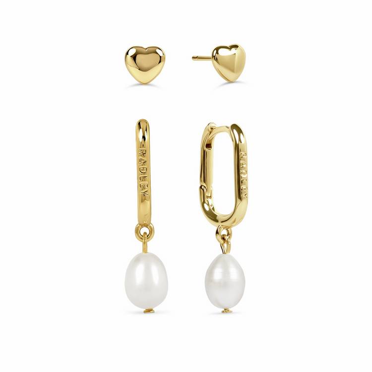 Radley earrings set heart studs and pearl huggies (British brand)
