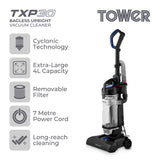Tower corded bagless upright vacuum cleaner 4L, UK version