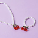 Flitzy Kids pearl beaded cherry charm jewellery set (British brand)
