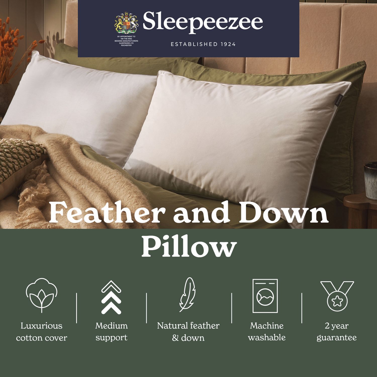 Sleepeezee feather and down medium pillow 74x48cm - British product
