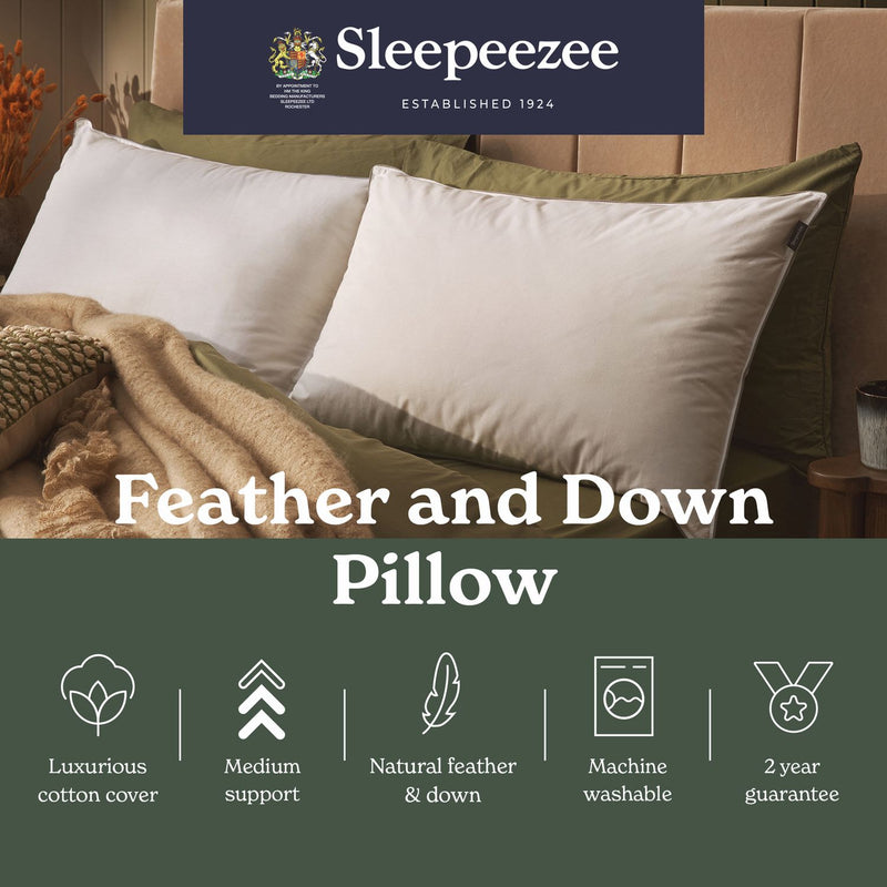 Sleepeezee feather and down medium pillow 74x48cm - British product