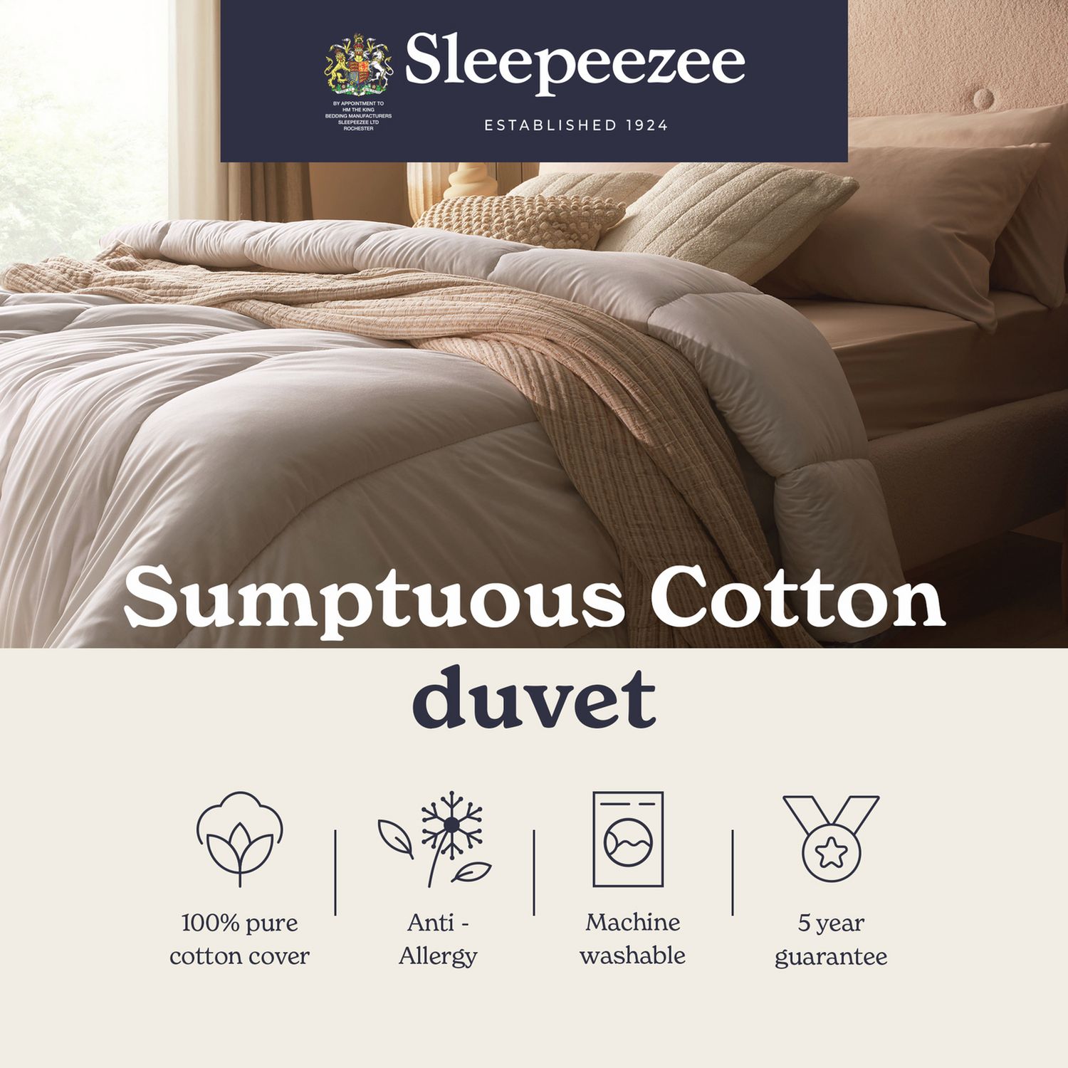 Sleepeezee cotton duvet 10.5 tog single, imported from the UK