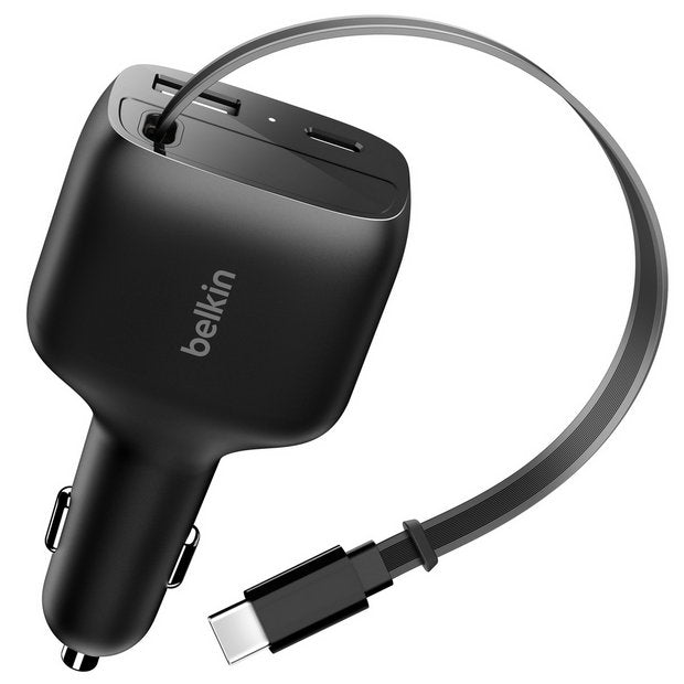 Belkin 75W car charger with retractable cable, imported from the UK