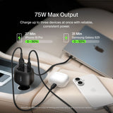 Belkin 75W car charger with retractable cable, imported from the UK