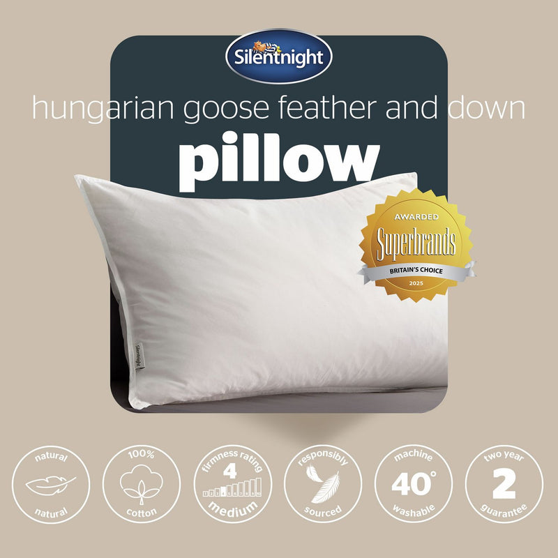 Silentnight Hungarian goose feather and down medium pillow, UK version