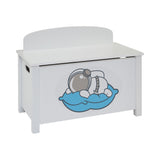 Liberty House Toys white wooden toy box with space decal, UK version
