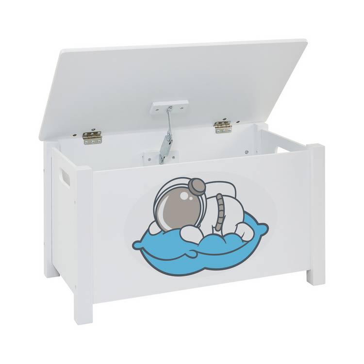 Liberty House Toys white wooden toy box with space decal, UK version