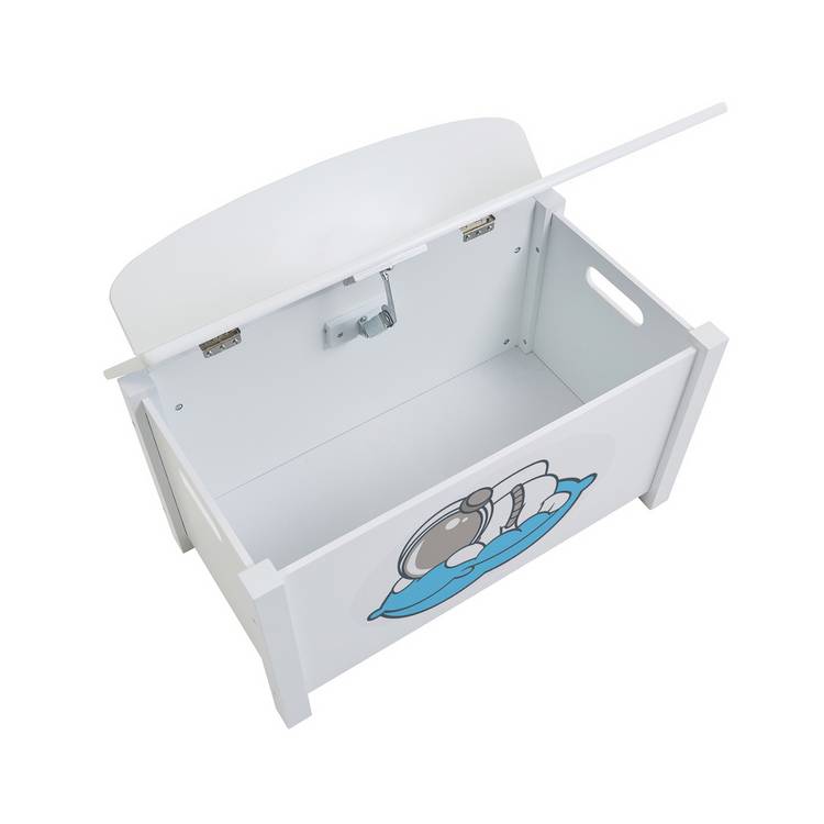 Liberty House Toys white wooden toy box with space decal, UK version