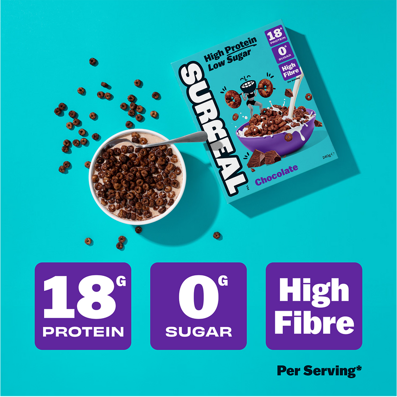 Surreal high protein cereal cocoa 240g, imported from the UK