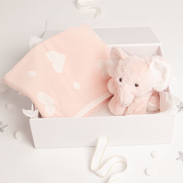 Babbico Pink Elephant Toy And Heart Blanket Baby Gift Set GOODS Superdrug   