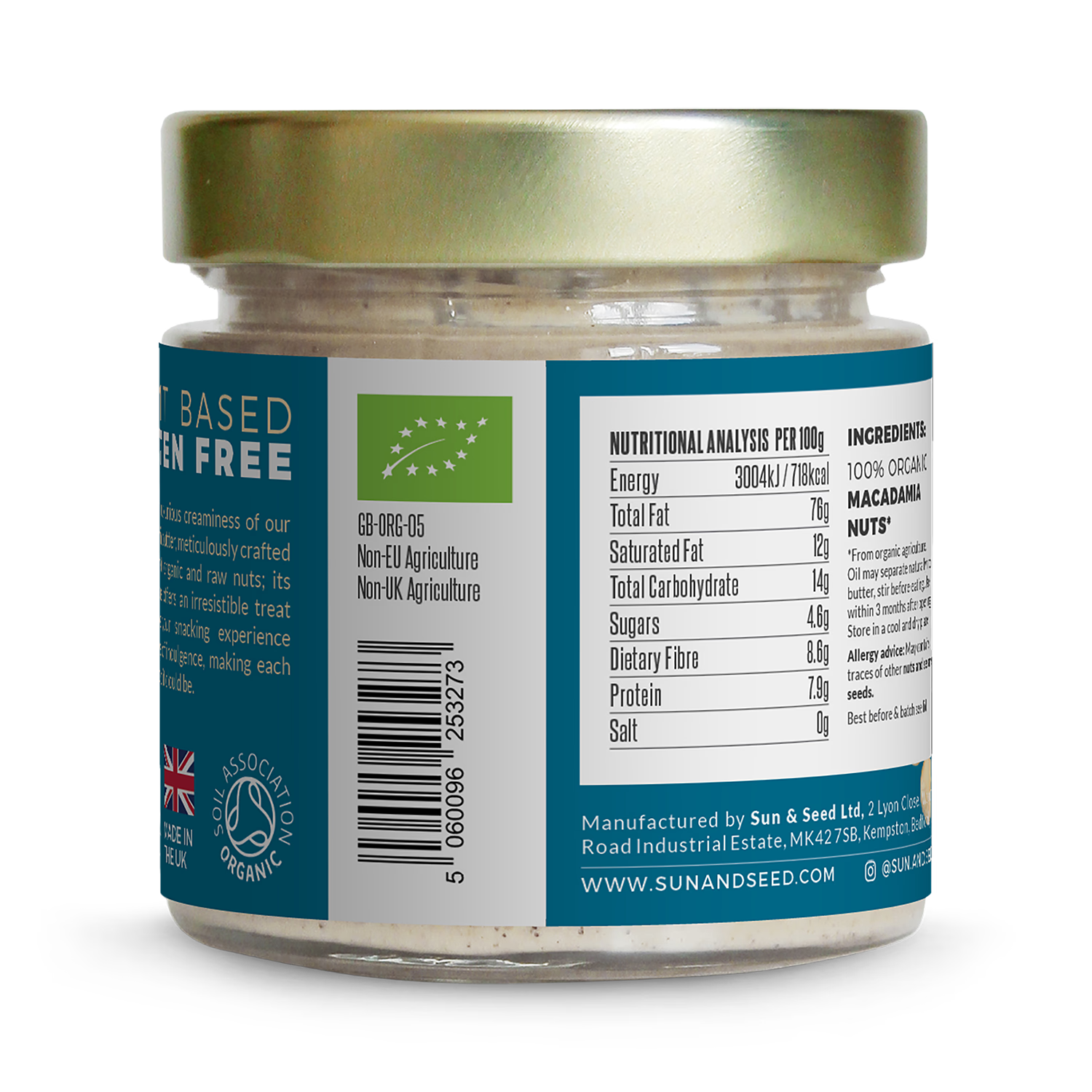 Sun & Seed organic raw macadamia butter 200g, imported from the UK