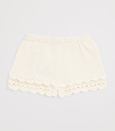 Babystrikkede bloomers med volangkant og elastisk linning, størrelse 6-24 måneder