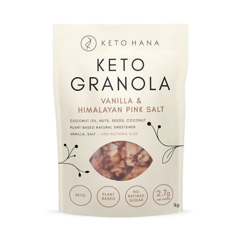Keto Hana granola Vanilla & Pink Himalayan 1kg, UK version