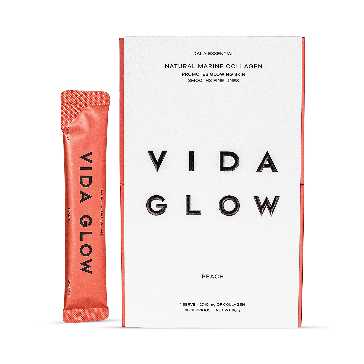 Vida Glow marine collagen peach supplement 30 sachets (British brand)