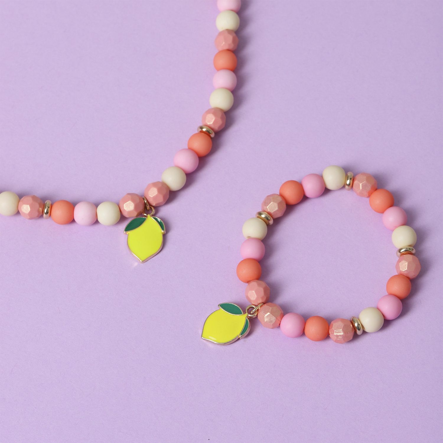 Flitzy lemon charm pastel stretch jewellery set for children (British brand)