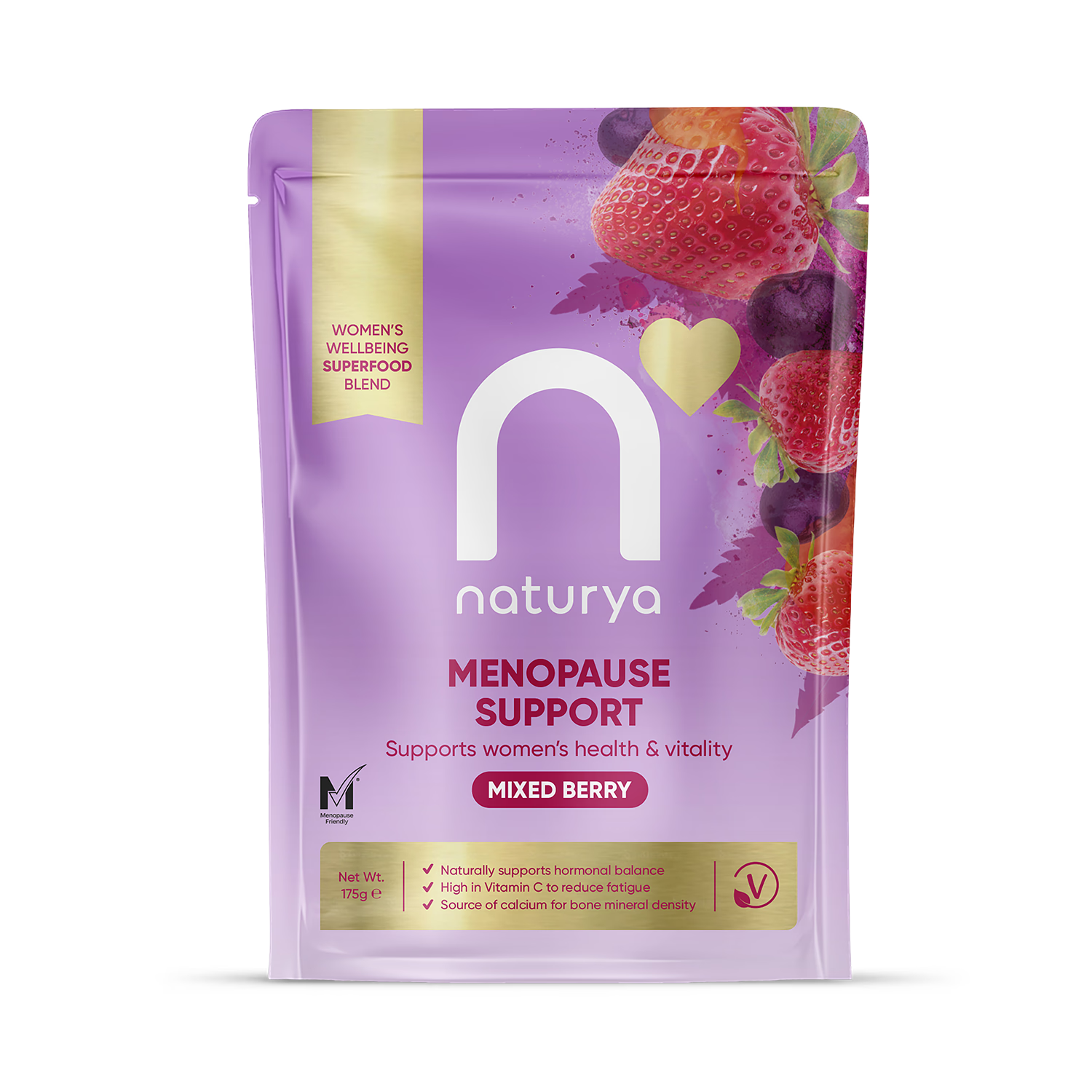 Naturya menopause support mixed berry 175g, imported from the UK
