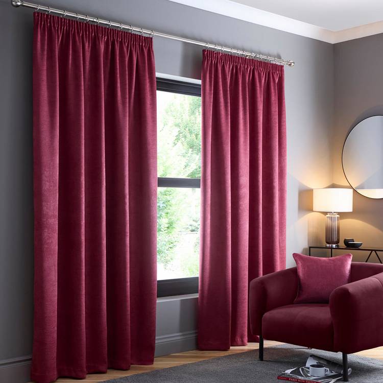 Fusion thermal pencil pleat curtains wine 117x137cm (British brand)