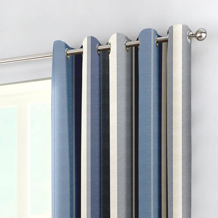 Fusion Striped Eyelet Curtains Blue 117x137cm, UK version