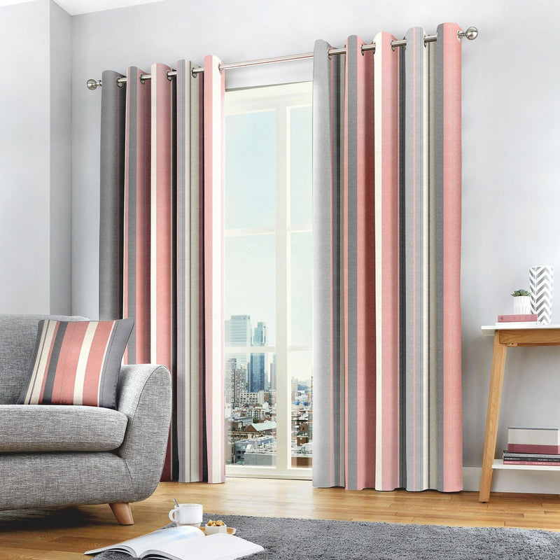 Fusion Whitworth Striped Eyelet Curtains Blue 117x137cm