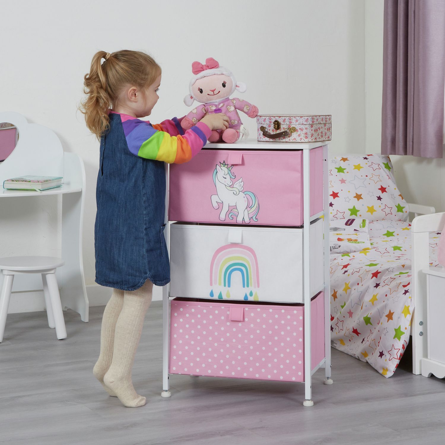 Liberty House Toys unicorn 3 drawer storage unit, UK version