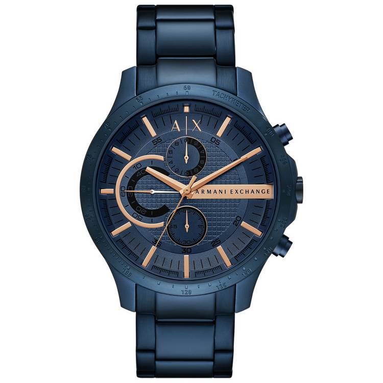 Armani Exchange men's stainless steel blue strap watch, UK version