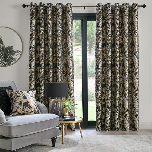 Laurence Llewelyn-Bowen Paradise Palm curtains black gold 117x137cm - British product