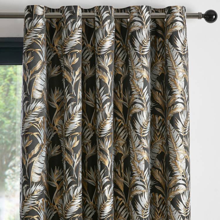 Laurence Llewelyn-Bowen Paradise Palm curtains black gold 117x137cm - British product