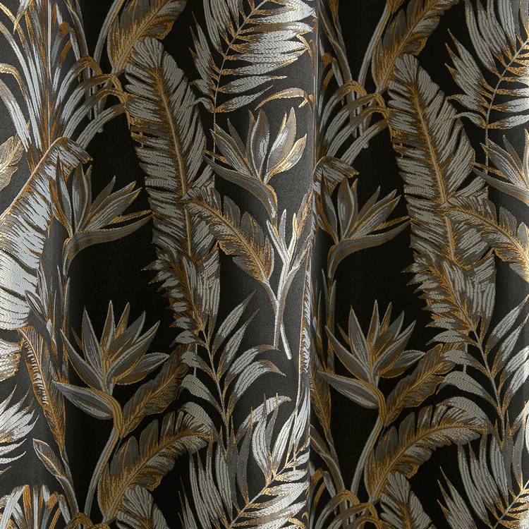 Laurence Llewelyn-Bowen Paradise Palm curtains black gold 117x137cm - British product