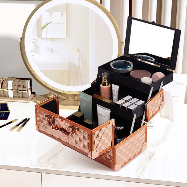 Livingandhome cosmetic box with 2 trays and mirror 24 cm - British product