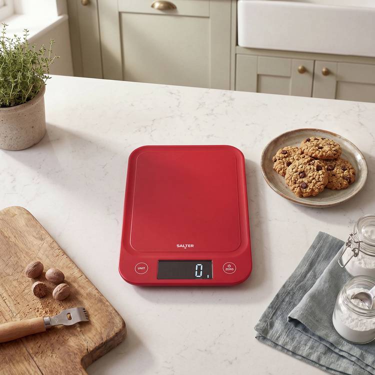 Salter Slim 5kg kitchen scale in red (British brand)