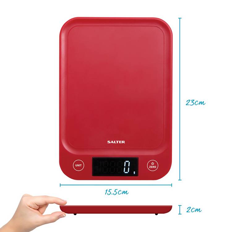 Salter Slim 5kg kitchen scale in red (British brand)