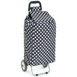 Blue and white polka dot folding shopping trolley 95cm (British brand)
