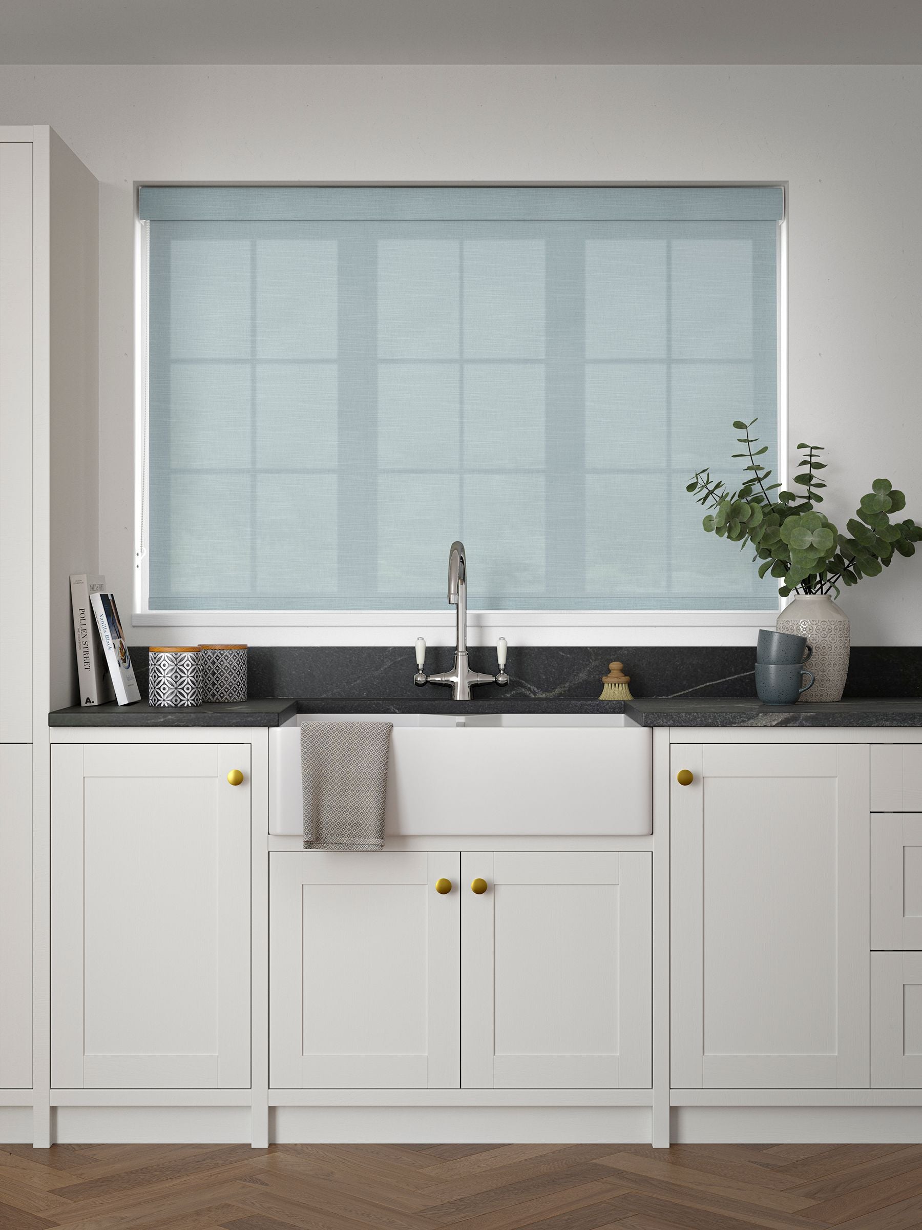 Next Heaven Duck Egg Blue roller blind (British brand)