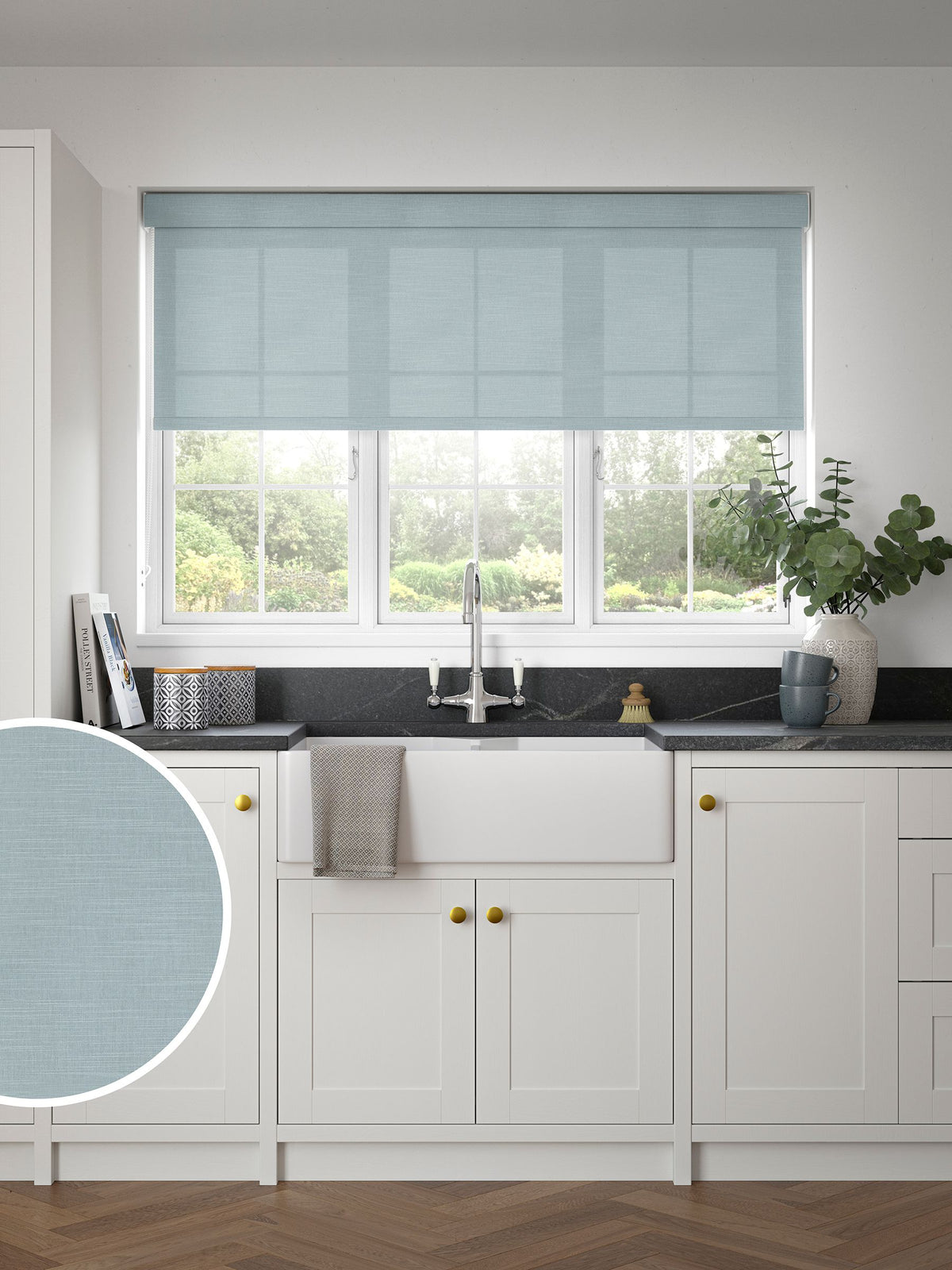 Next Heaven Duck Egg Blue roller blind (British brand)