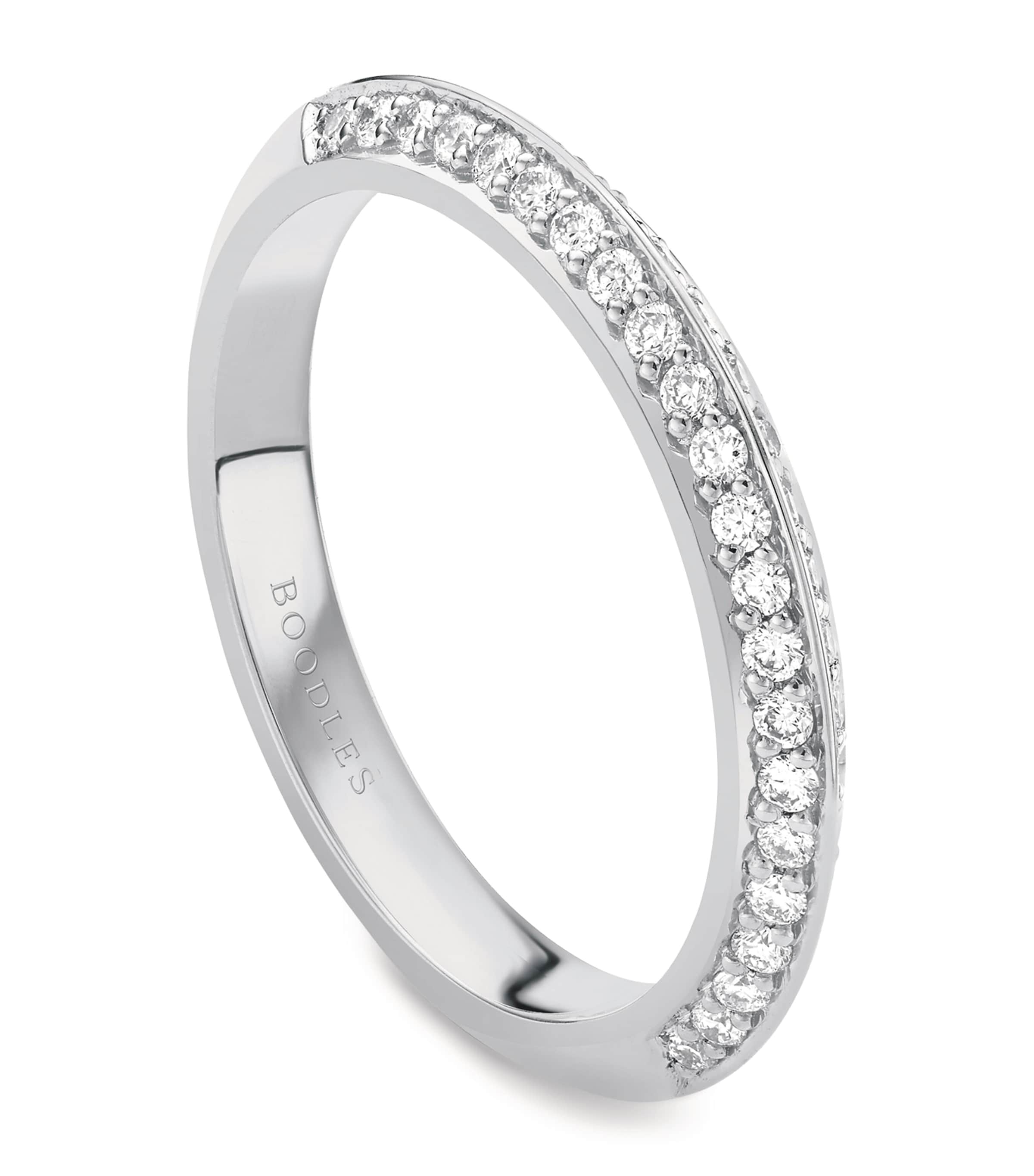 Boodles platinum diamond petal wedding ring, imported from the UK