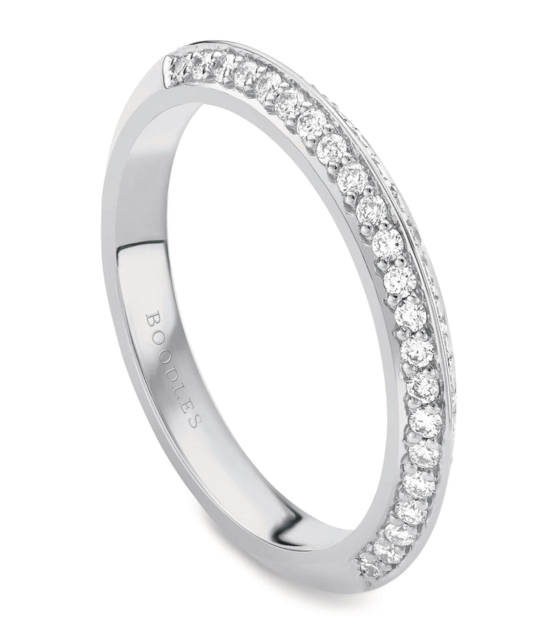 Boodles platinum diamond petal wedding ring, imported from the UK