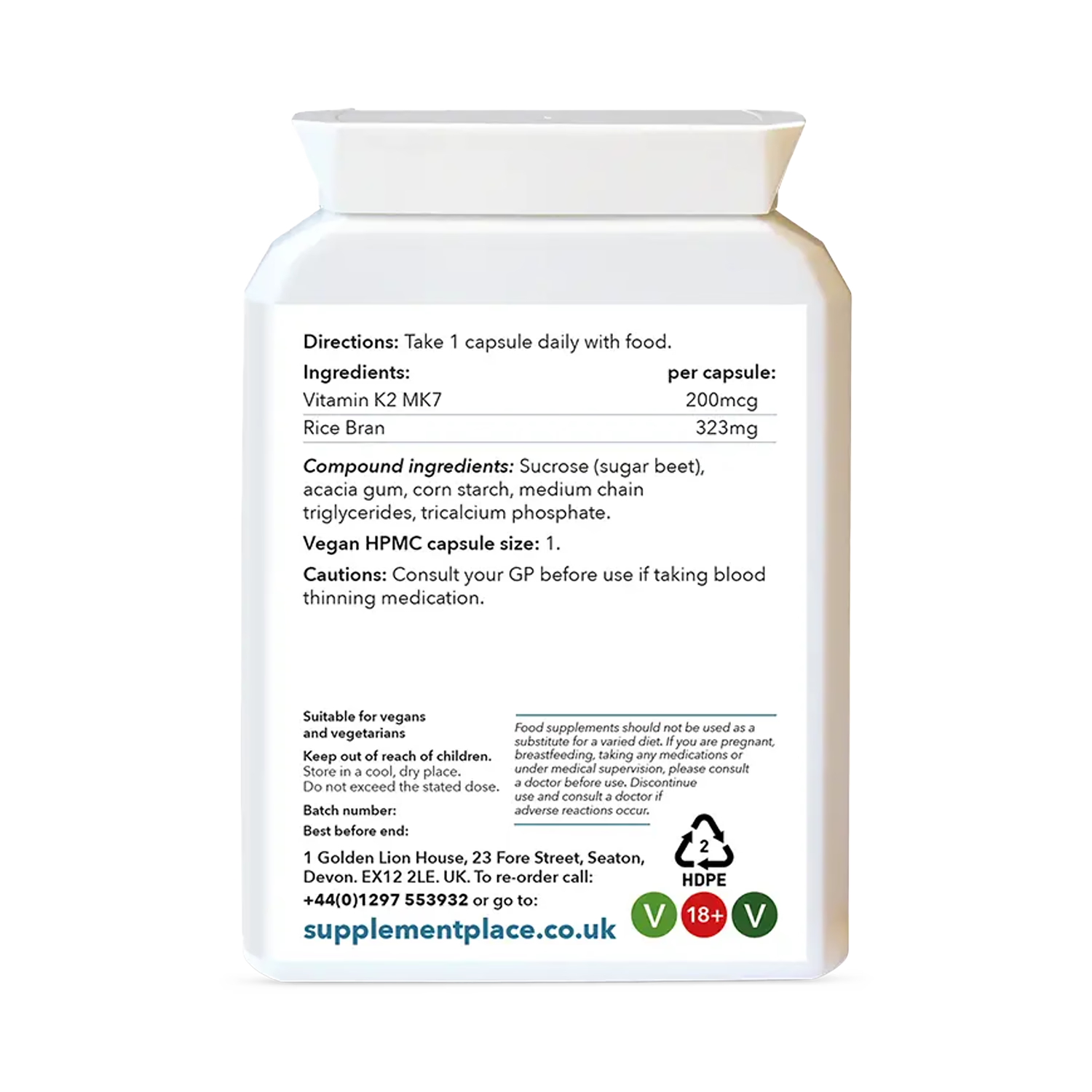 Supplement Place Vitamin K2 MK7 200mcg capsules, UK version
