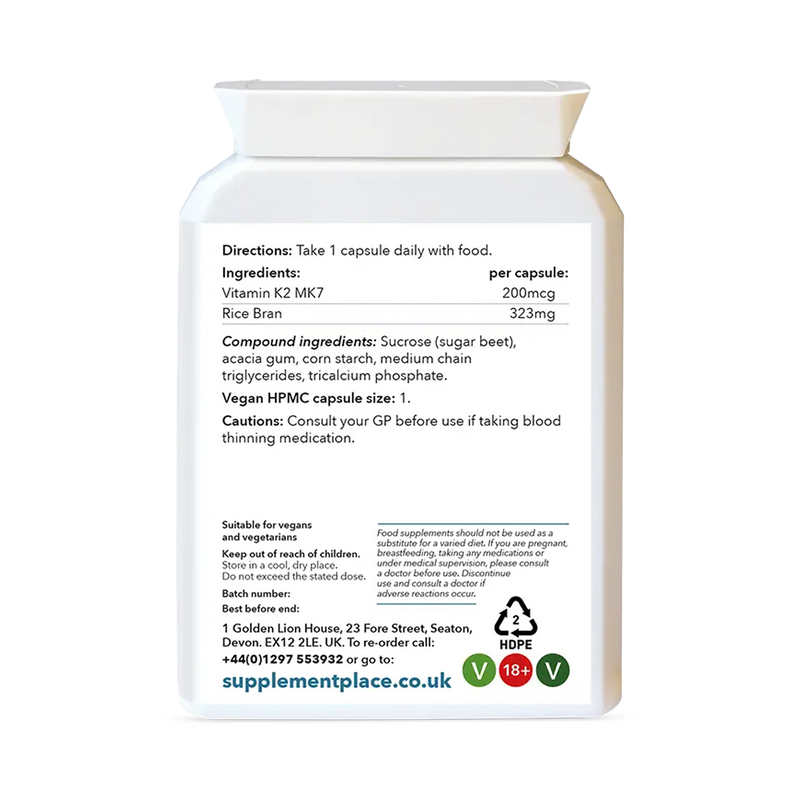 Supplement Place Vitamin K2 MK7 200mcg capsules, UK version