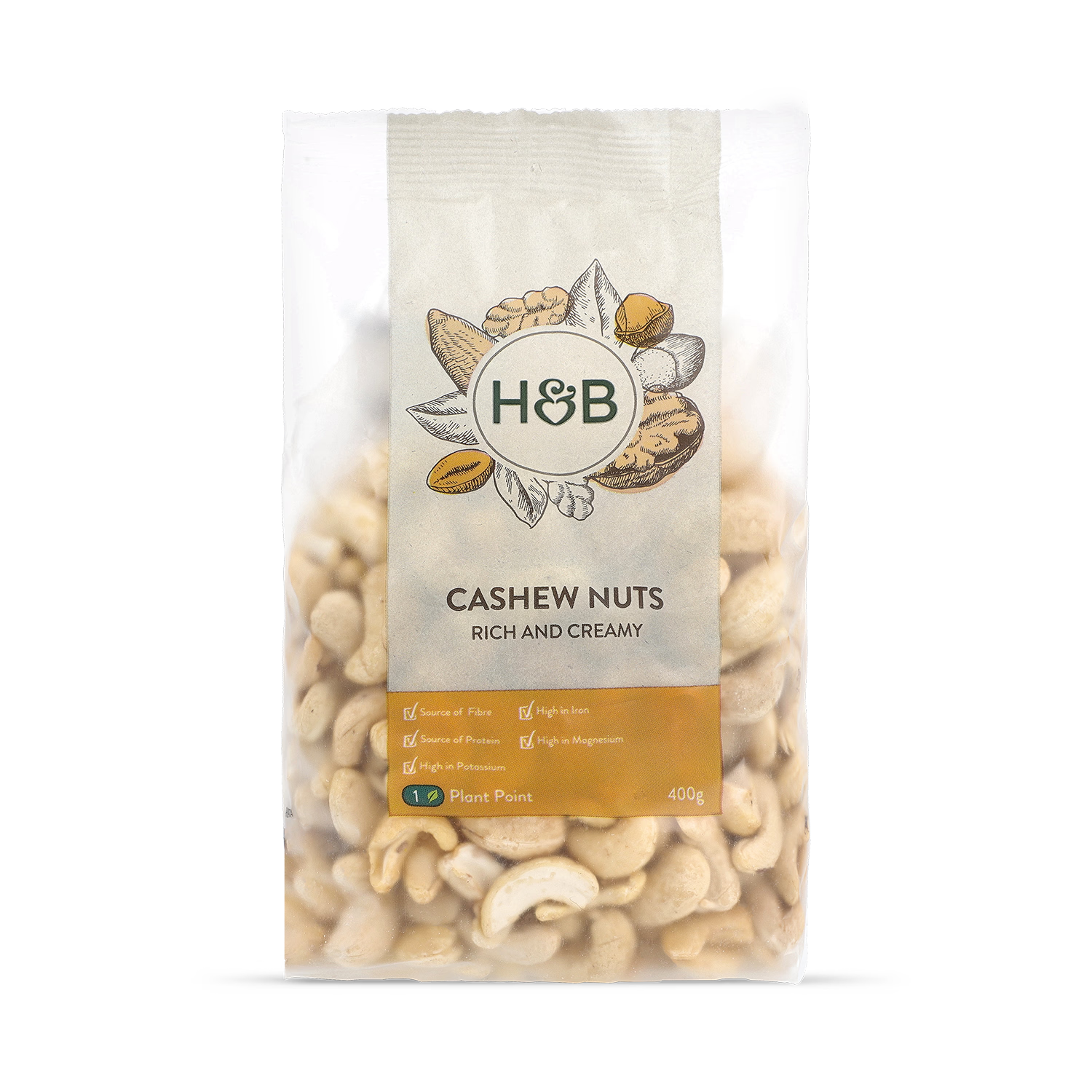 Holland & Barrett cashew nuts whole 400g, imported from the UK