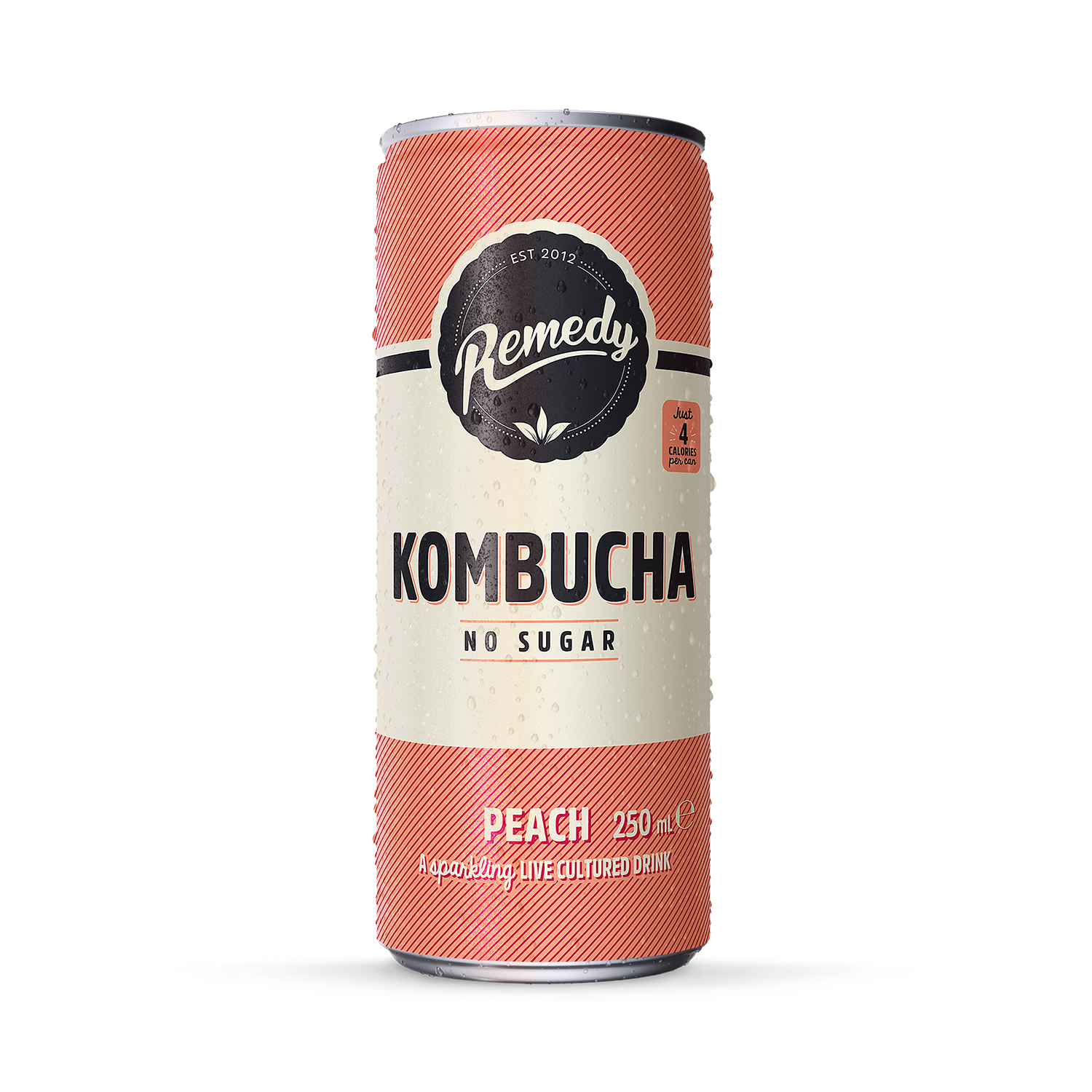 Remedy Kombucha Peach 250ml, imported from the UK