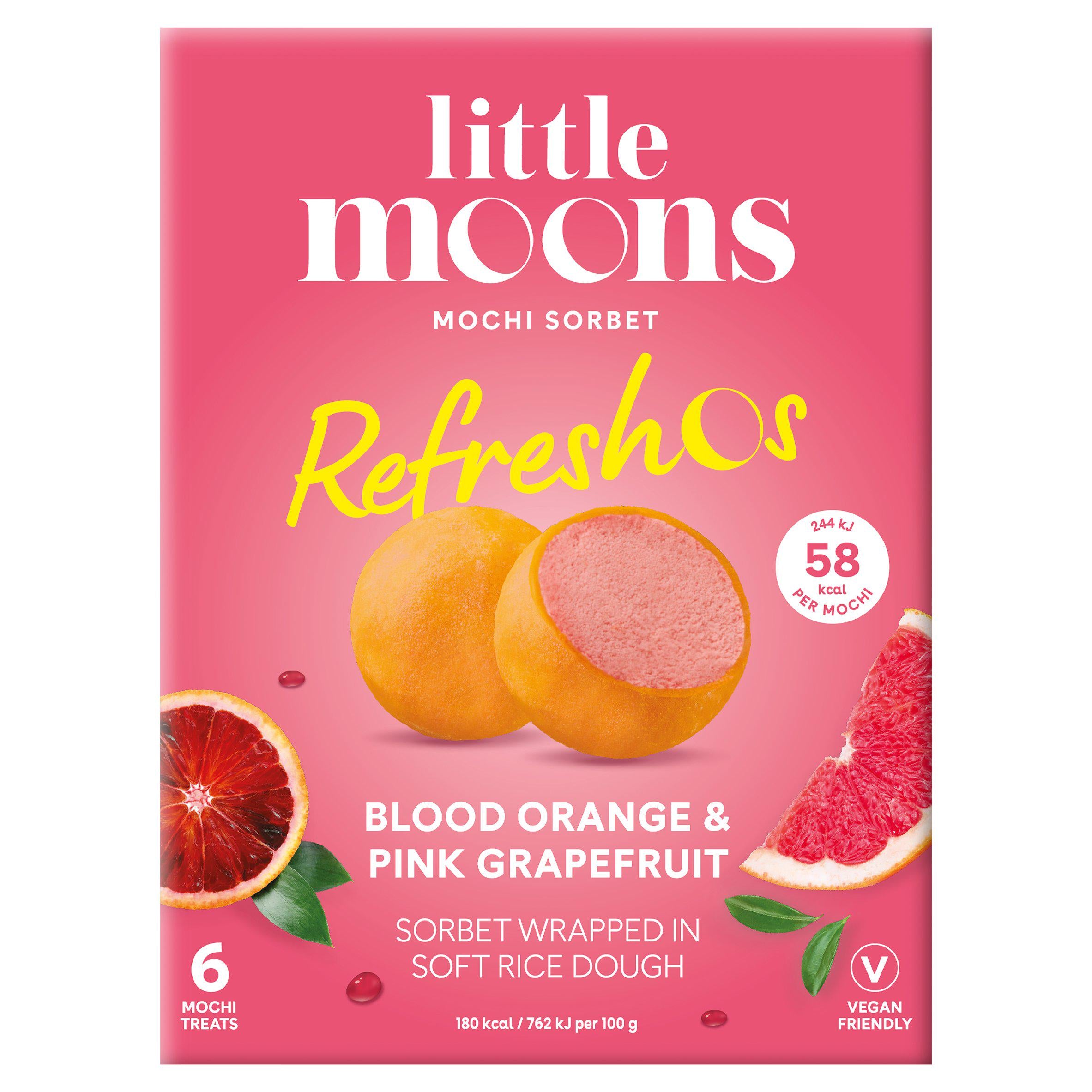 Little Moons Mochi Sorbet Refreshos Blood Orange & Pink Grapefruit 6x32g GOODS Sainsburys   