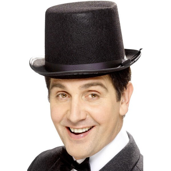 Smiffys topper hat black felt black band, UK version