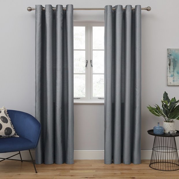 Habitat faux silk eyelet curtains dove grey 117x137cm, UK version