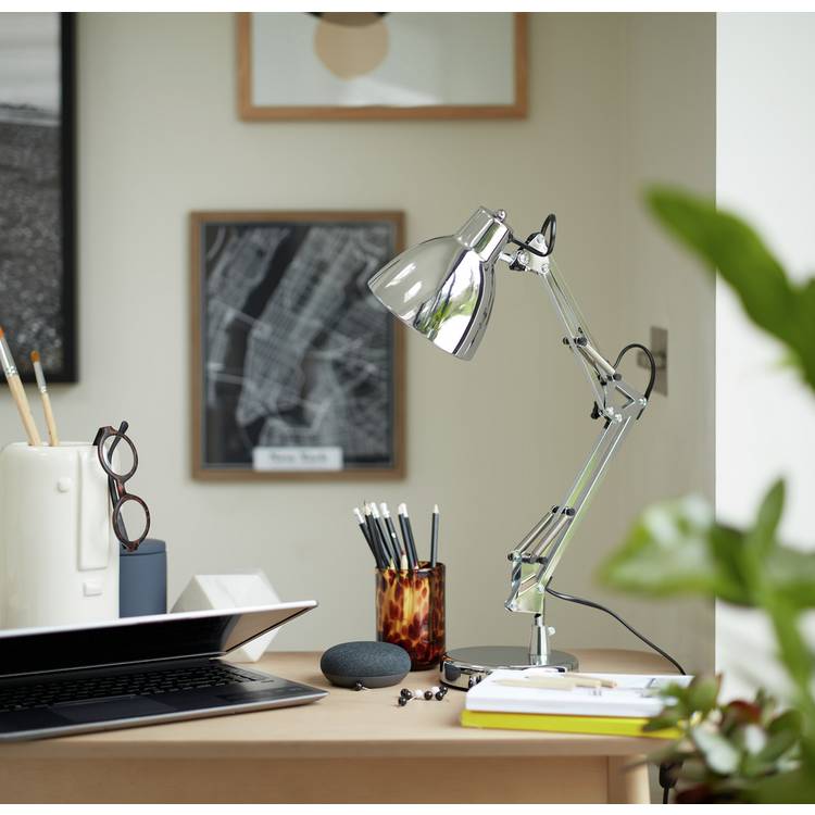 Argos Home task table lamp chrome, imported from the UK