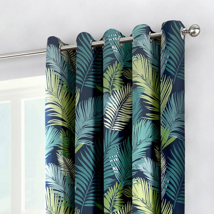 Fusion tropical palm leaf eyelet curtains 117x137cm (British brand)