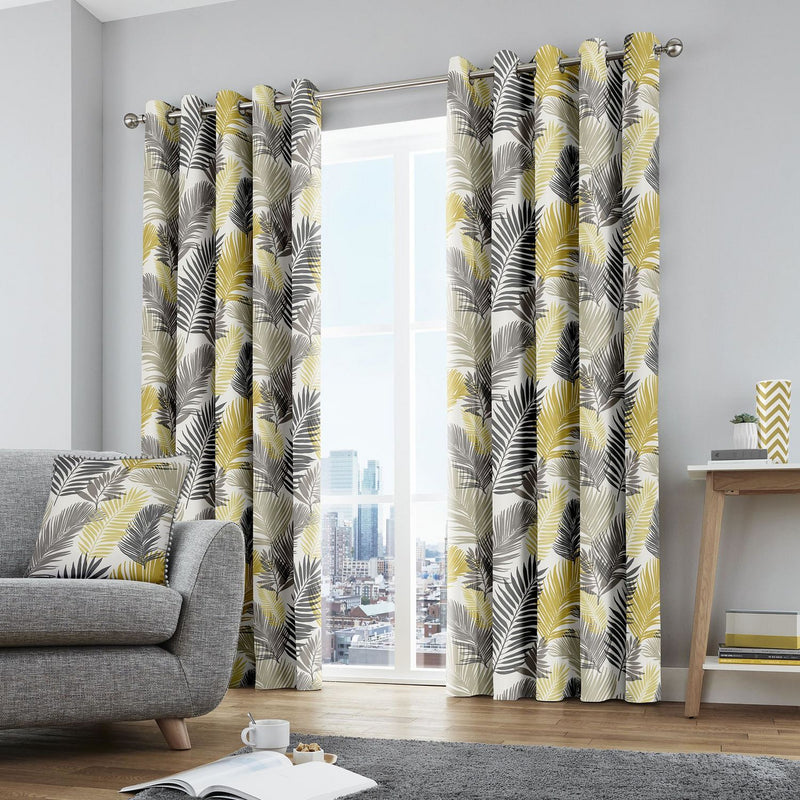 Fusion Tropical Palm Leaf Eyelet Curtains Multicolour 117x137cm